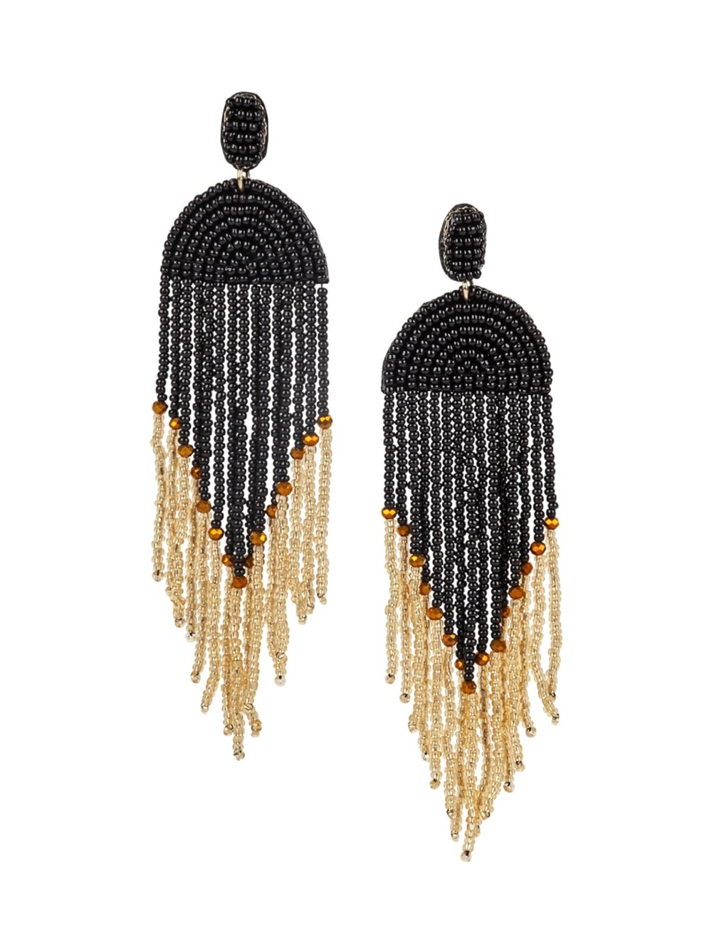 Black and Gold Beaded Fringe Earrings